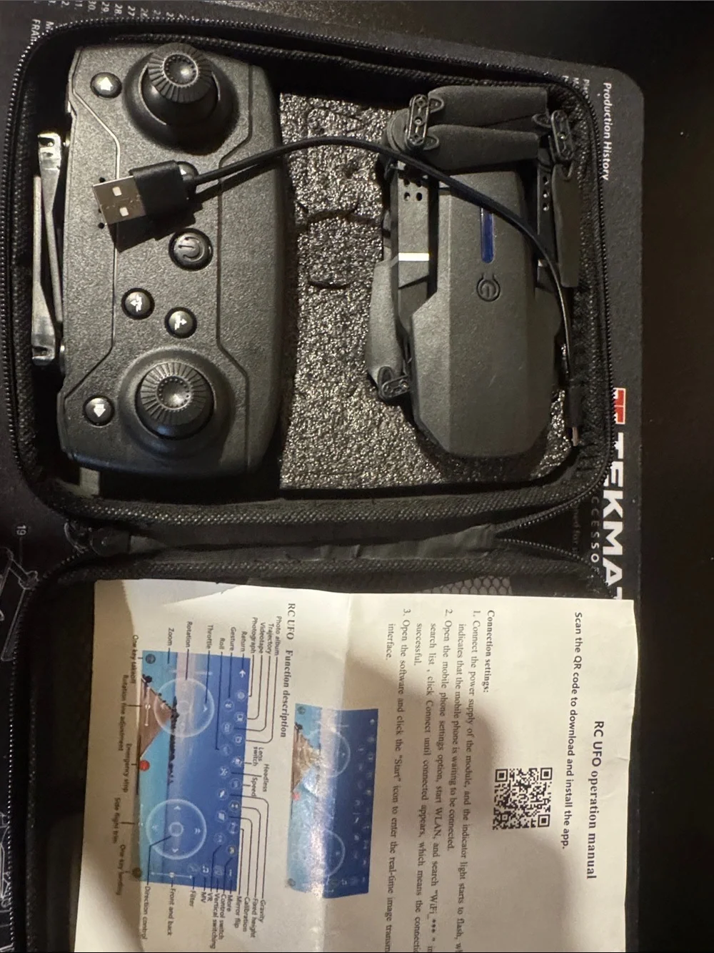 Portable RC Drone Kit with Controller - Black